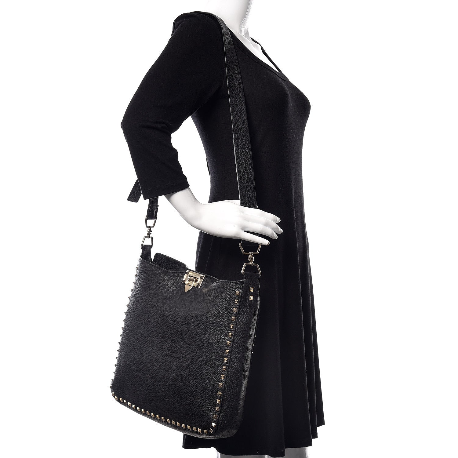 Valentino Garavani Pebbled Calfskin Large Rockstud Flip-Lock Messenger Bag Black 2 of 15