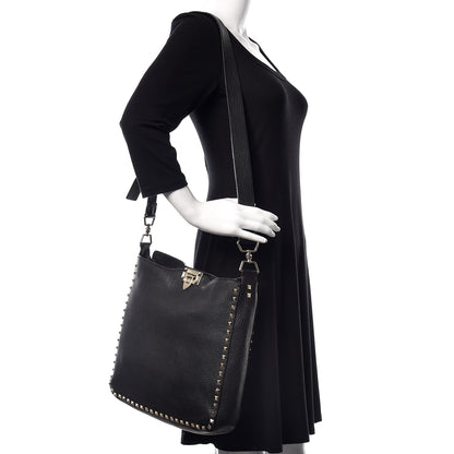 Valentino Garavani Pebbled Calfskin Large Rockstud Flip-Lock Messenger Bag Black 2 of 15