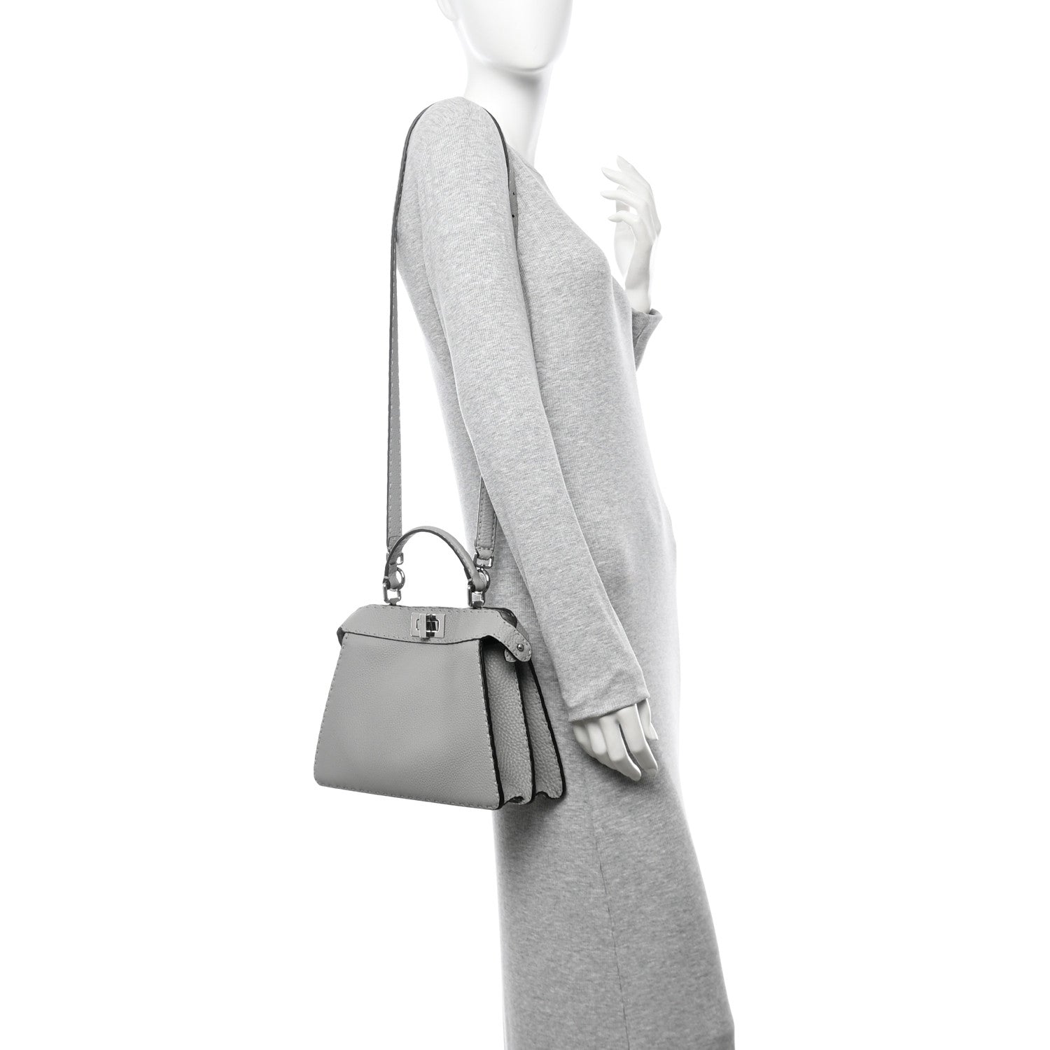 Fendi Cuoio Romano Selleria Bi-Color Small Peekaboo I SEE U Satchel Ghiaccio Asfalto 2 of 9