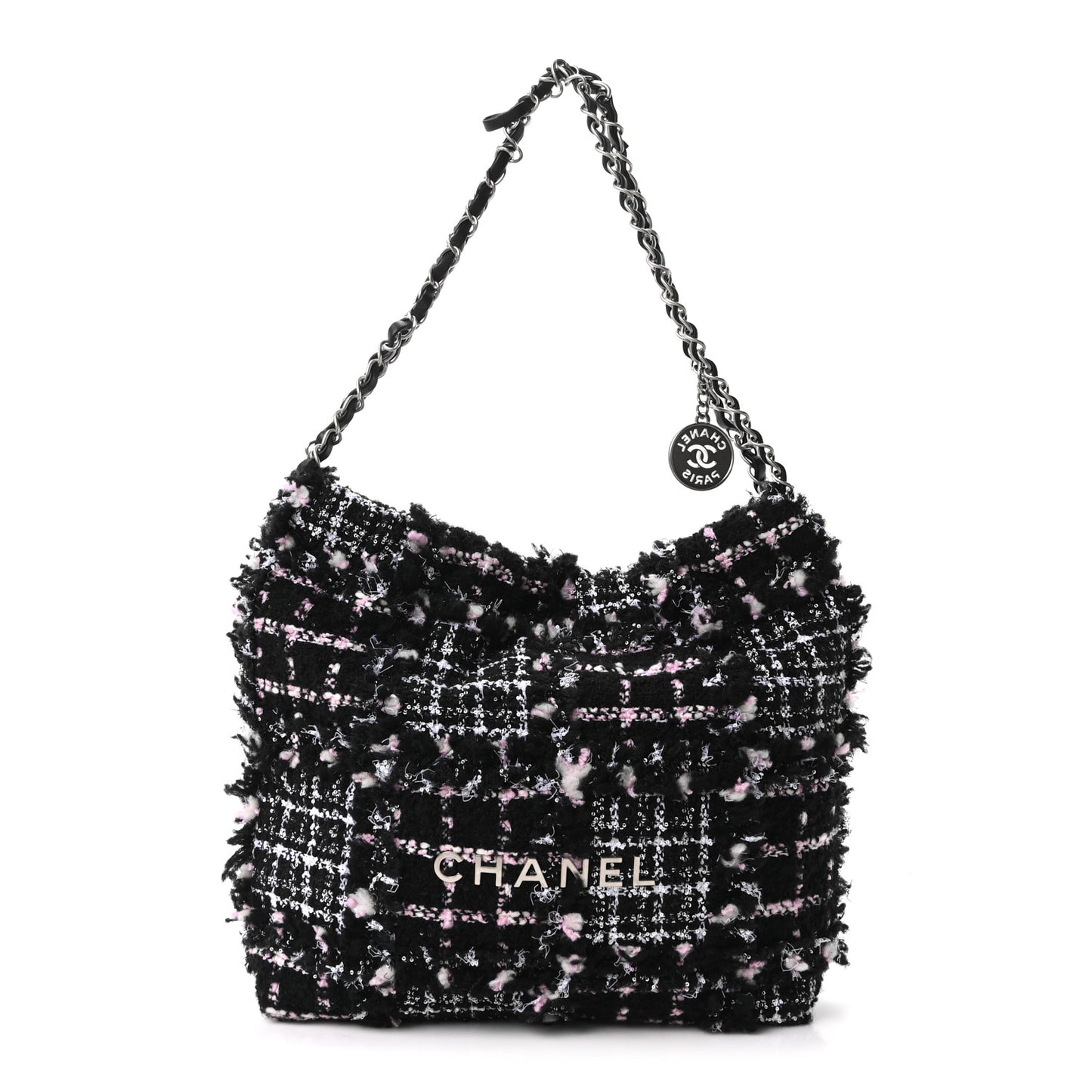 Tweed Patchwork Quilted Small Chanel 22 Black Pink White