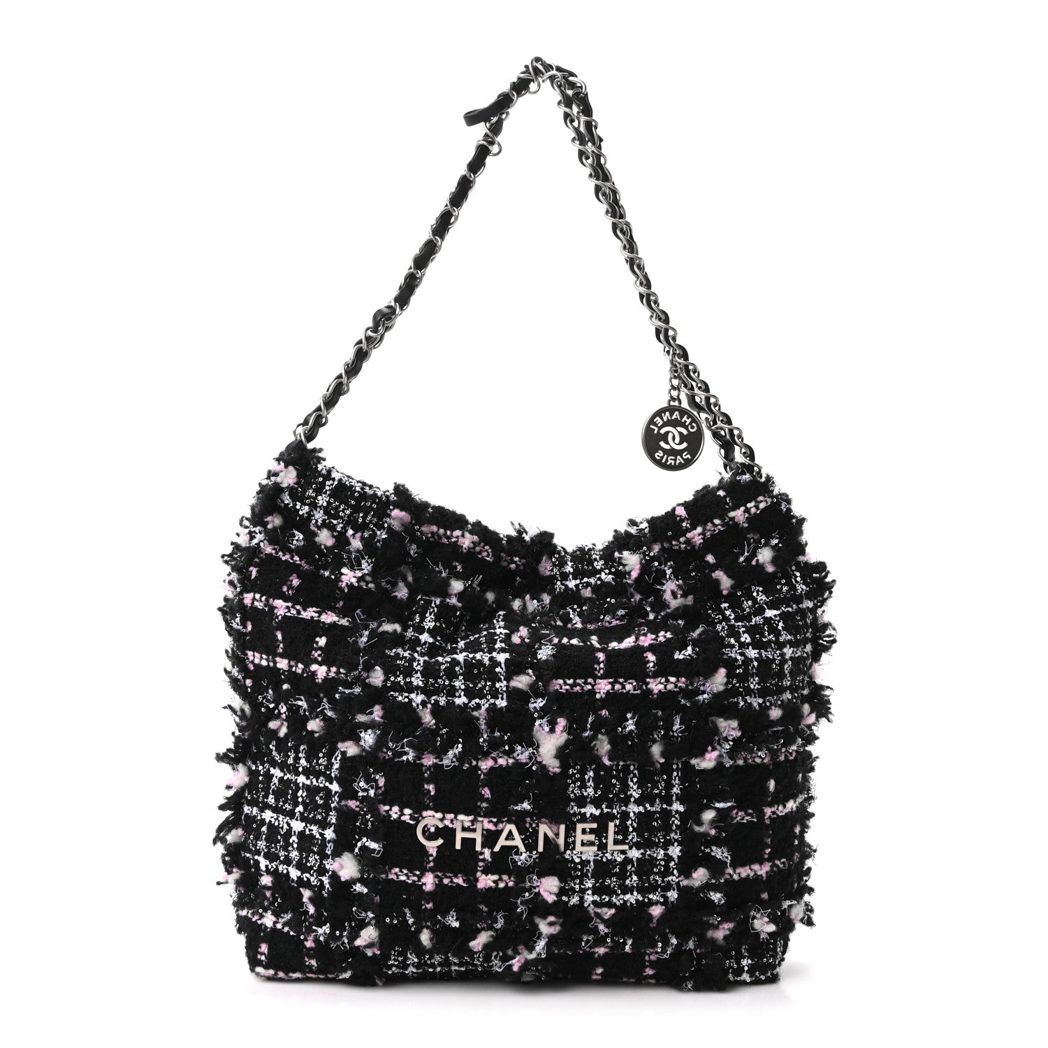 Chanel Tweed Patchwork Quilted Small Chanel 22 Black Pink White 1 of 11
