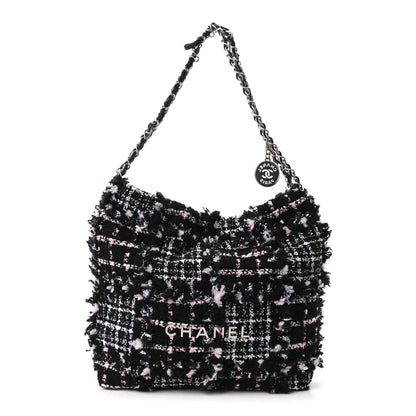 Chanel Tweed Patchwork Quilted Small Chanel 22 Black Pink White 1 of 11