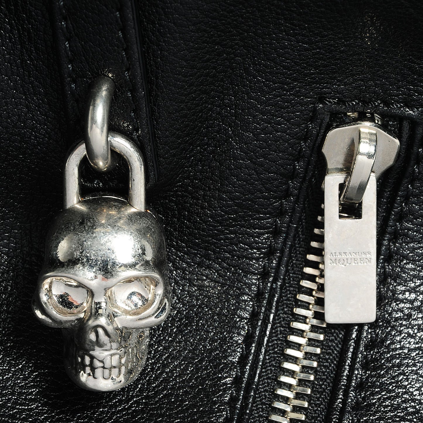Leather Padlock Zip Around Biker Satchel Black