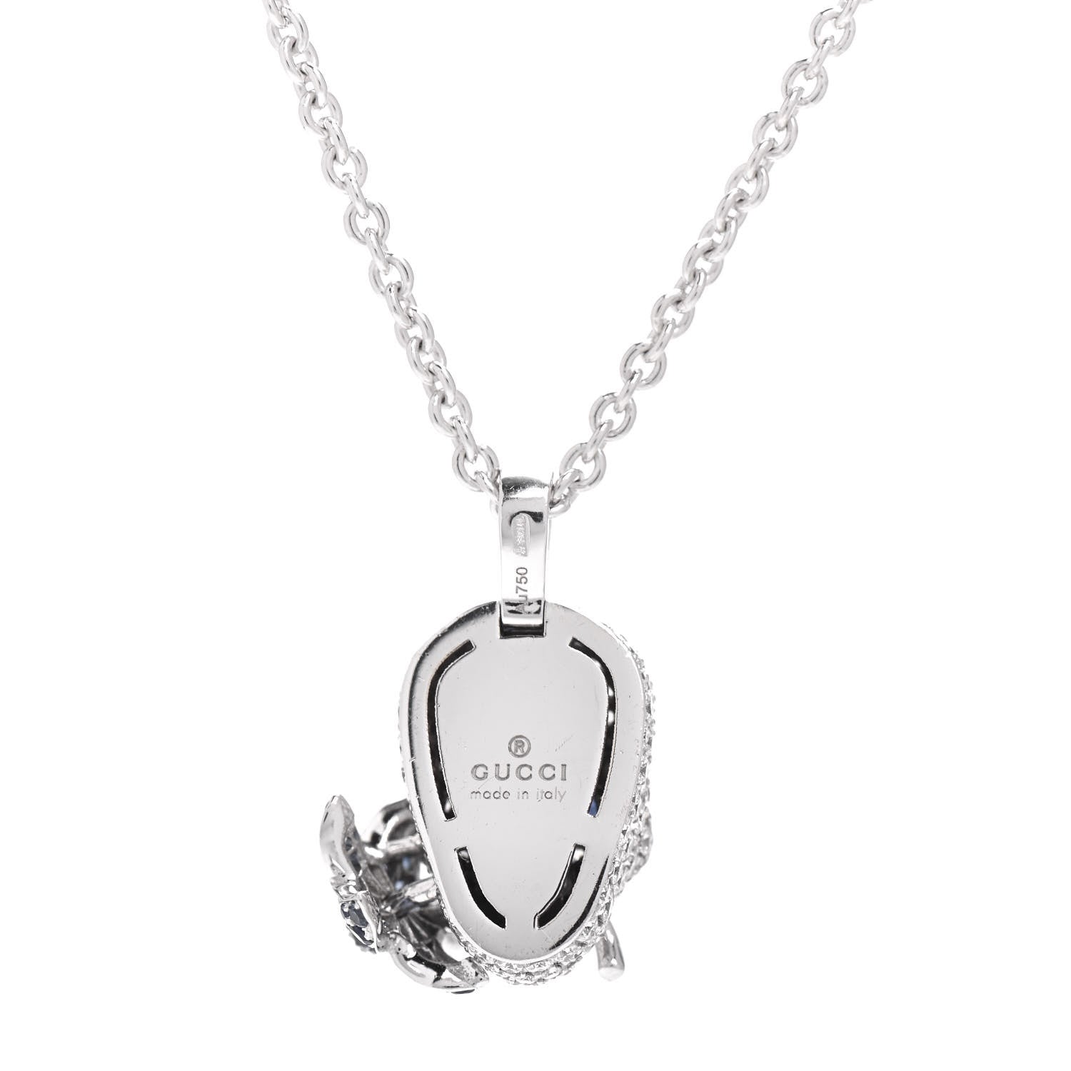 Gucci 18K White Gold Diamond Blue Sapphire Skull Pendant Necklace 4 of 6
