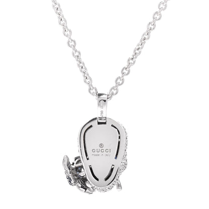 Gucci 18K White Gold Diamond Blue Sapphire Skull Pendant Necklace 4 of 6