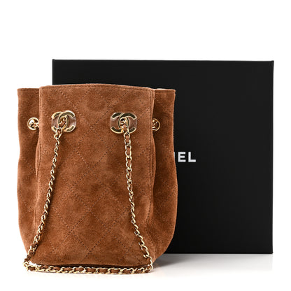 Chanel Suede Quilted Bucket Bag With Chain Camel 11 of 11