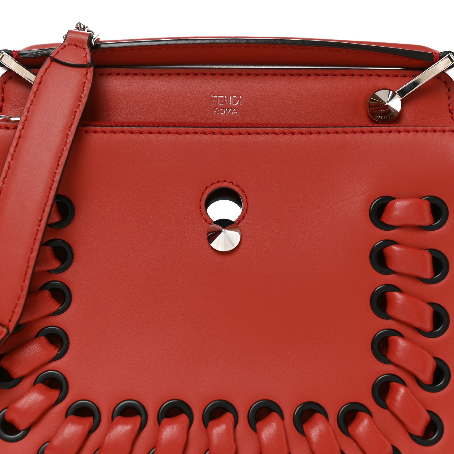 Fendi Vitello Baltico Dolce Nappa Lace Up Small Dotcom Click Chain Satchel Bloody Mary 8 of 10