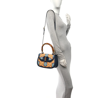 Gucci Calfskin Kaleidoscope Medium Bamboo 1947 Top Handle Bag Blue Orange Multicolor Blue Agata 2 of 11
