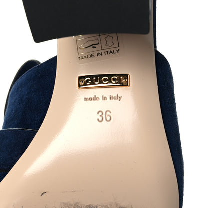 Gucci Kid Scamosciato GG Marmont Fringe 75mm Slide Sandals 36 Blue Ink 5 of 7