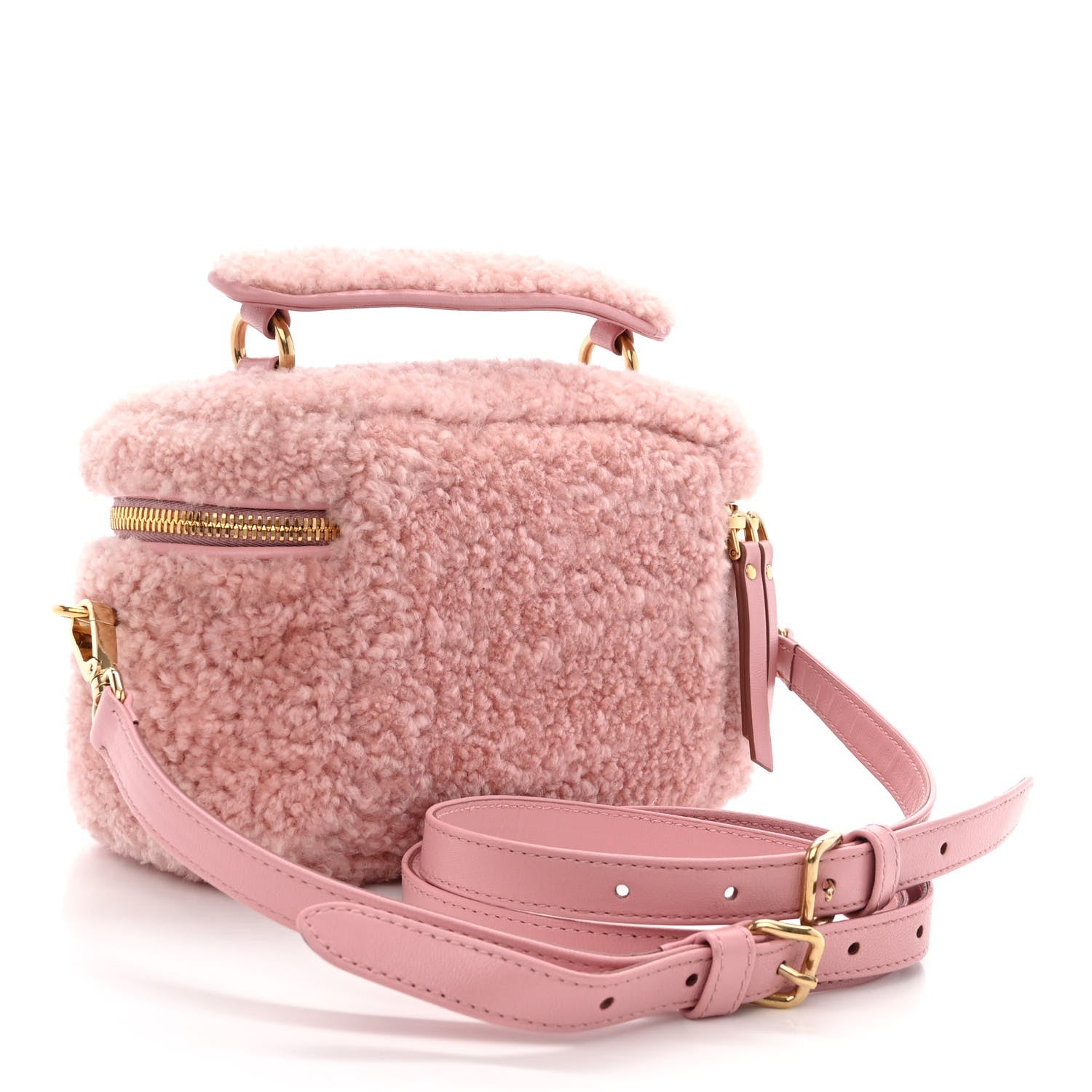 Miu Miu Montone Shearling Madras Mini Top Handle Vanity Case Rosa 3 of 10