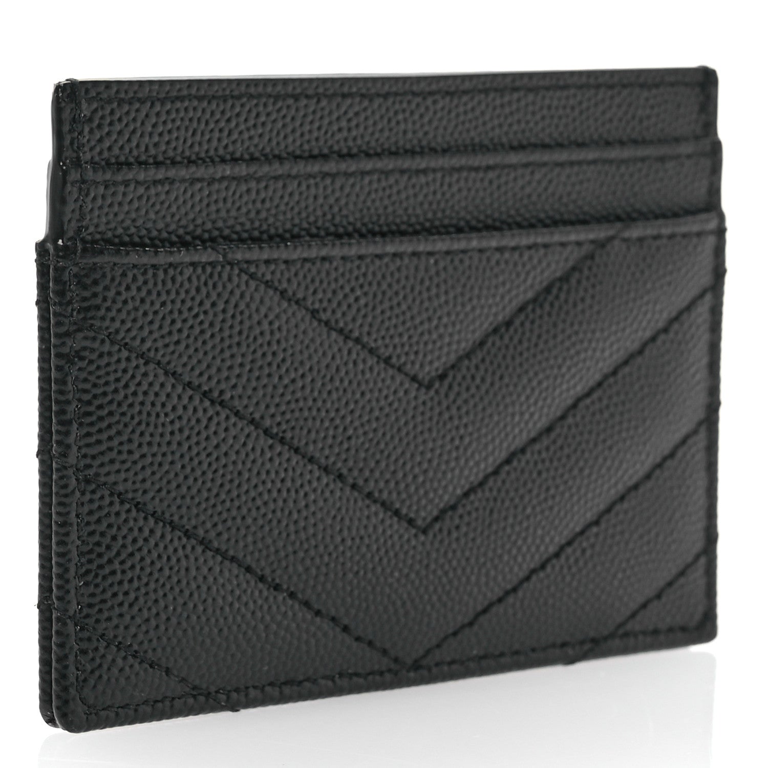 Saint Laurent Grain De Poudre Matelasse Chevron Monogram Credit Card Case Black 3 of 7