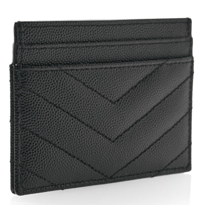 Saint Laurent Grain De Poudre Matelasse Chevron Monogram Credit Card Case Black 3 of 7
