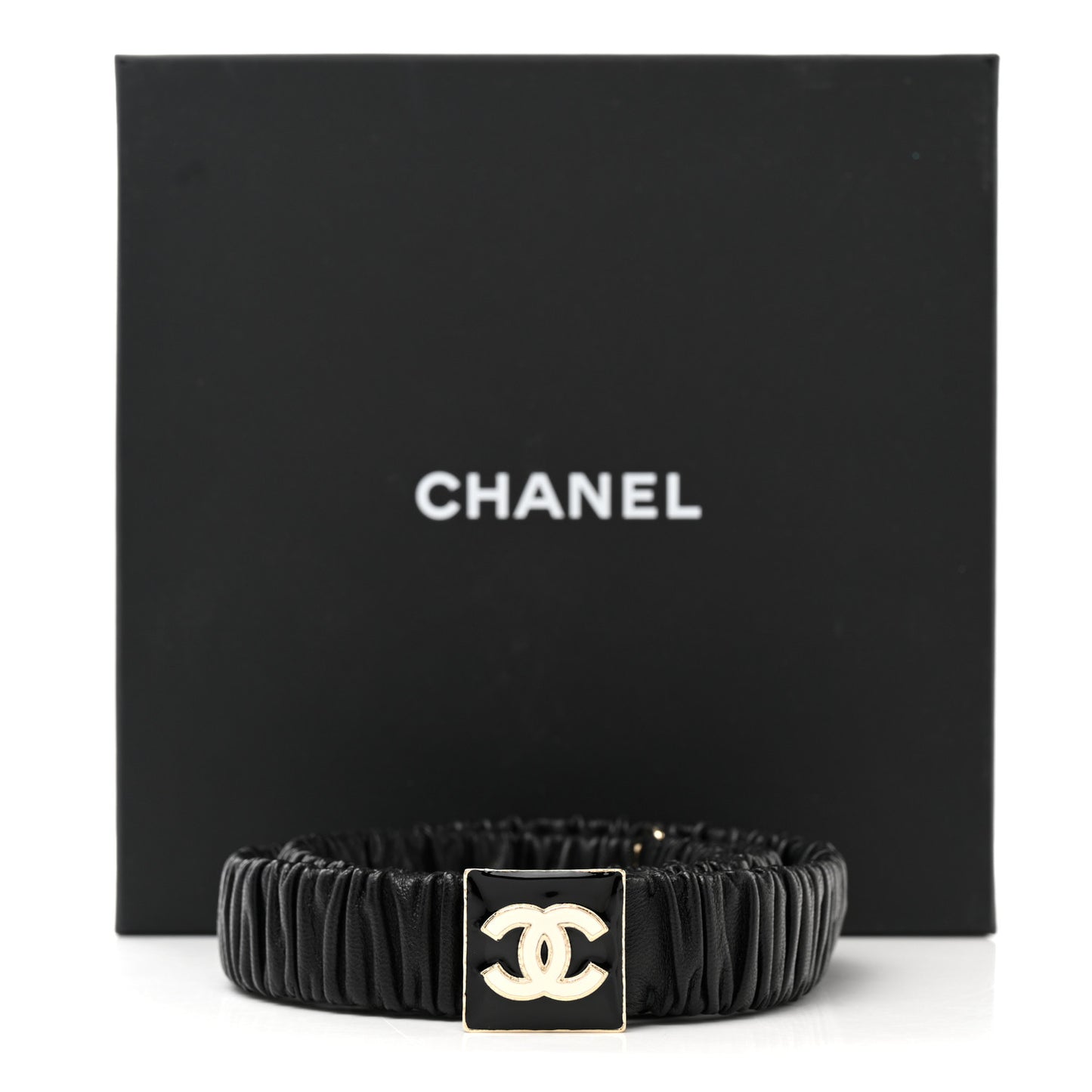 Lambskin Ruched CC Belt 80 32 Black