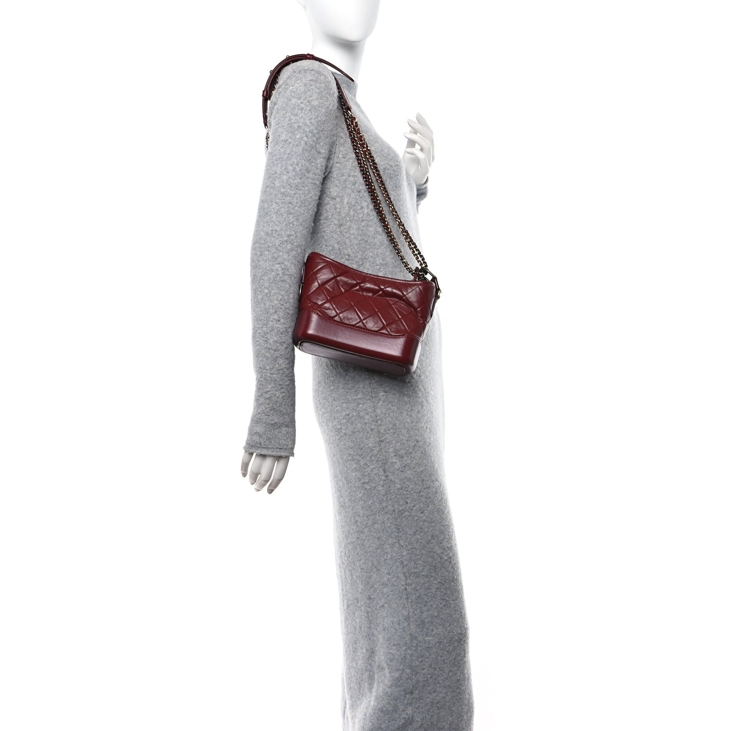 Aged Calfskin Quilted Small Gabrielle Hobo Burgundy Burgundy