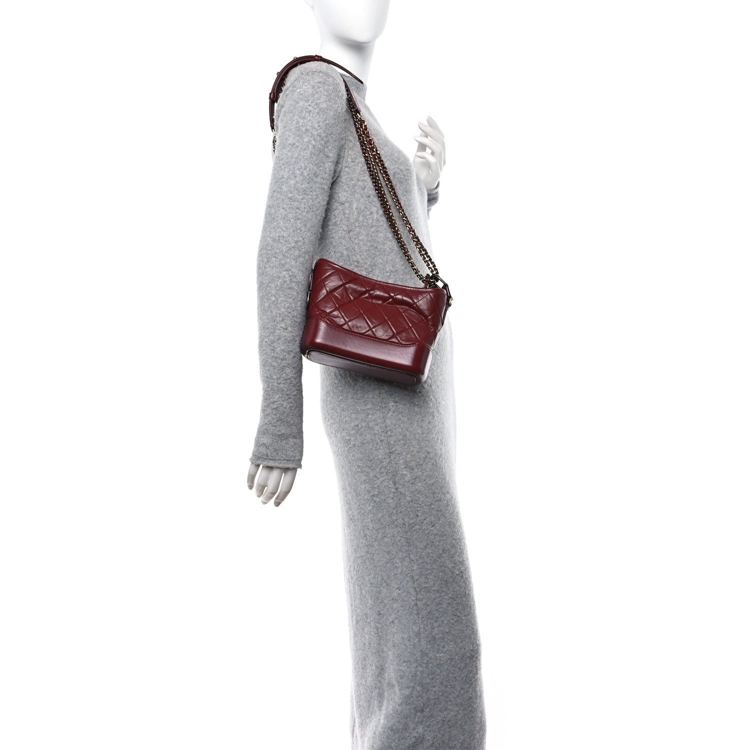 Chanel Aged Calfskin Quilted Small Gabrielle Hobo Burgundy Burgundy 2 of 11
