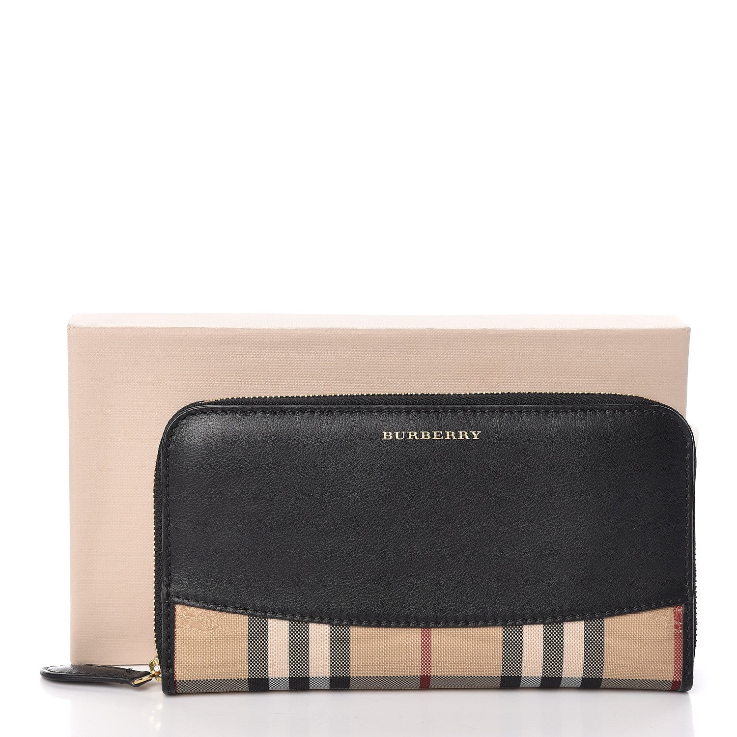 Burberry Calfskin Haymarket Check Elmore Zip Around Wallet Black 7 of 7