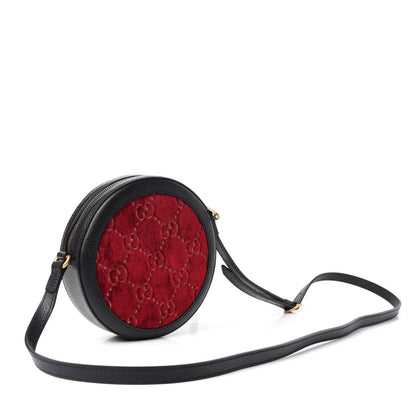 Gucci Velvet GG Monogram Textured Calfskin Round Shoulder Bag Red Cipria Black 3 of 8