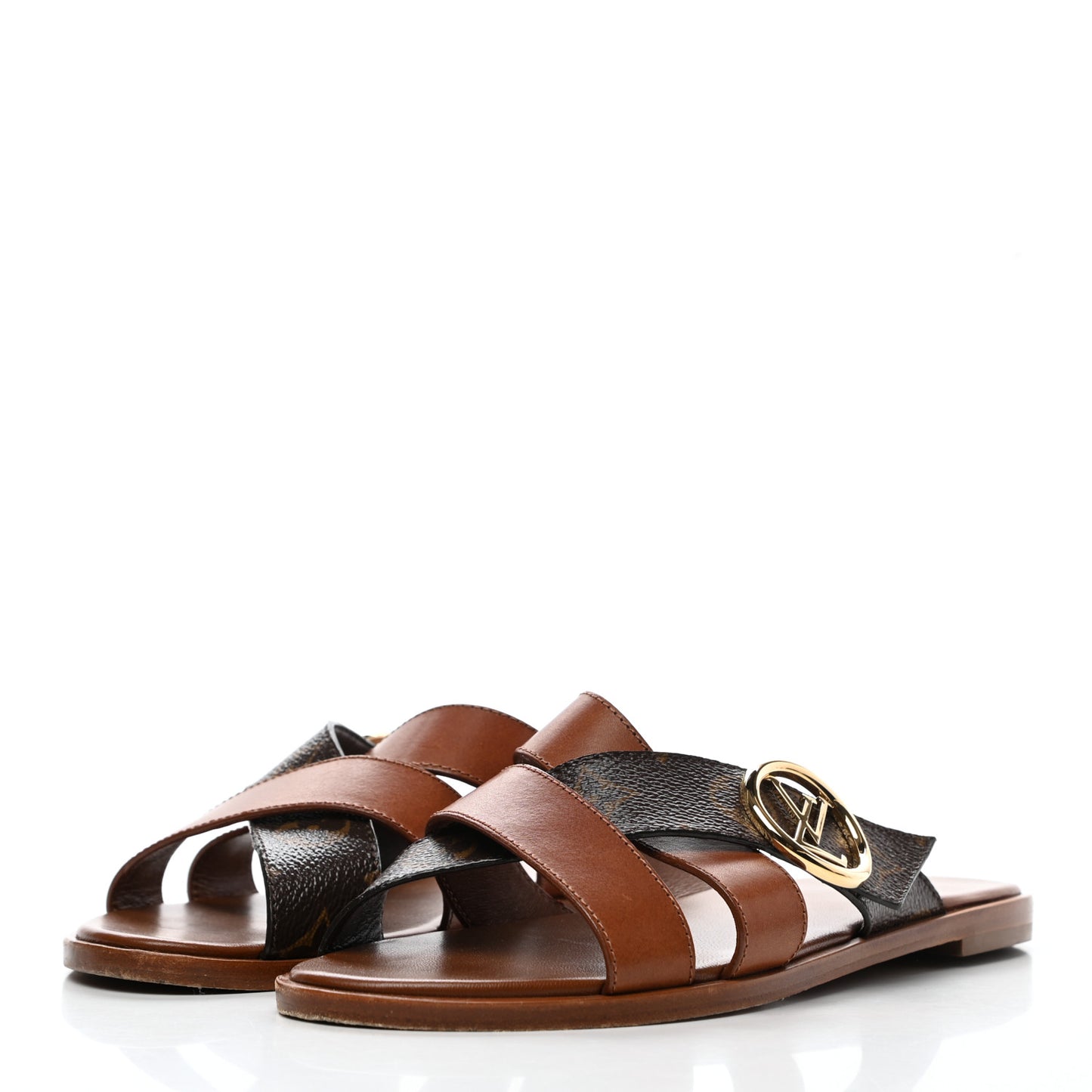 Monogram Calfskin Flat Sandals 39 Cognac