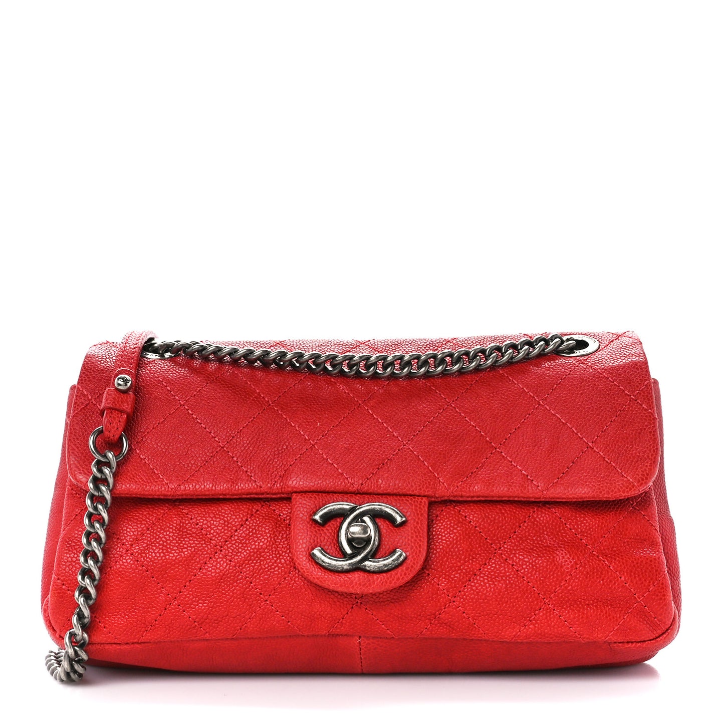 Caviar Quilted Medium Simply CC Flap Red