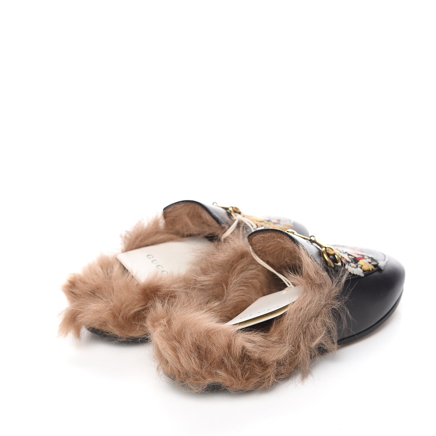 Calfskin Lambswool Tiger Embroidered Womens Princetown Slippers 36 Black