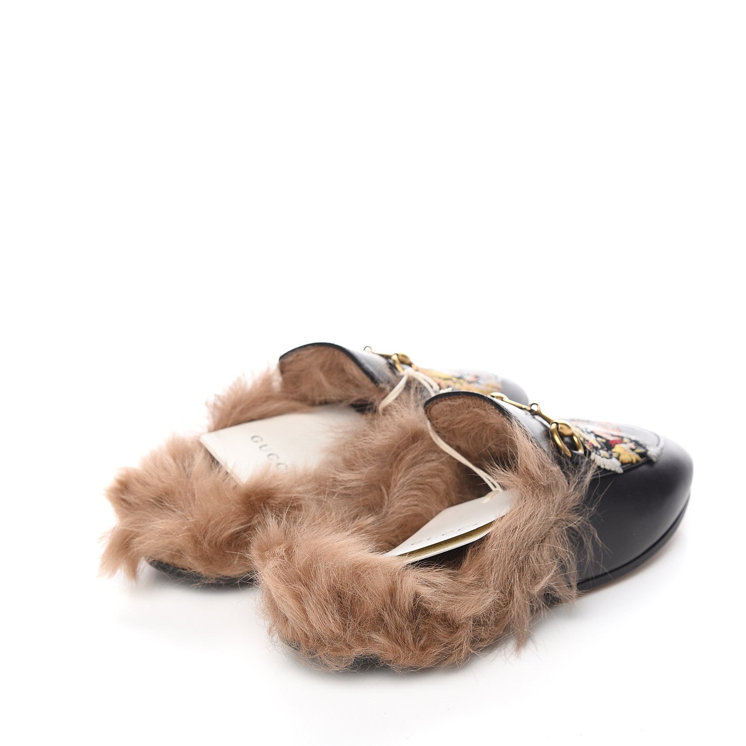 Gucci Calfskin Lambswool Tiger Embroidered Womens Princetown Slippers 36 Black 4 of 8