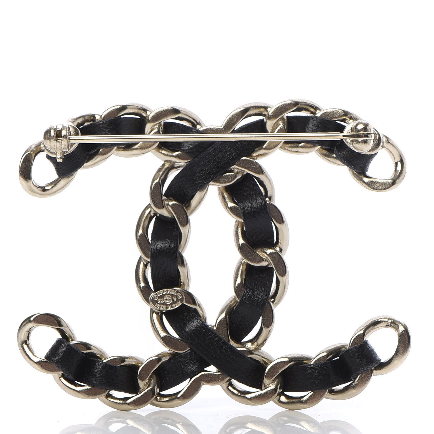 Lambskin Chain CC Brooch Black Gold