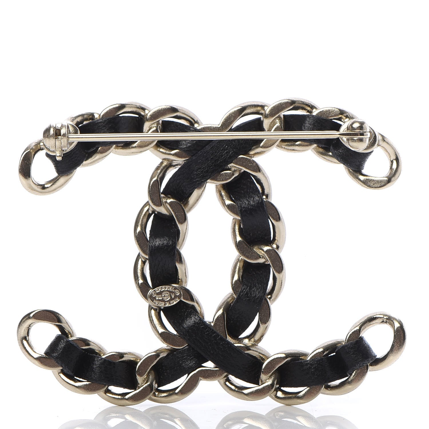 Chanel Lambskin Chain CC Brooch Black Gold 3 of 5