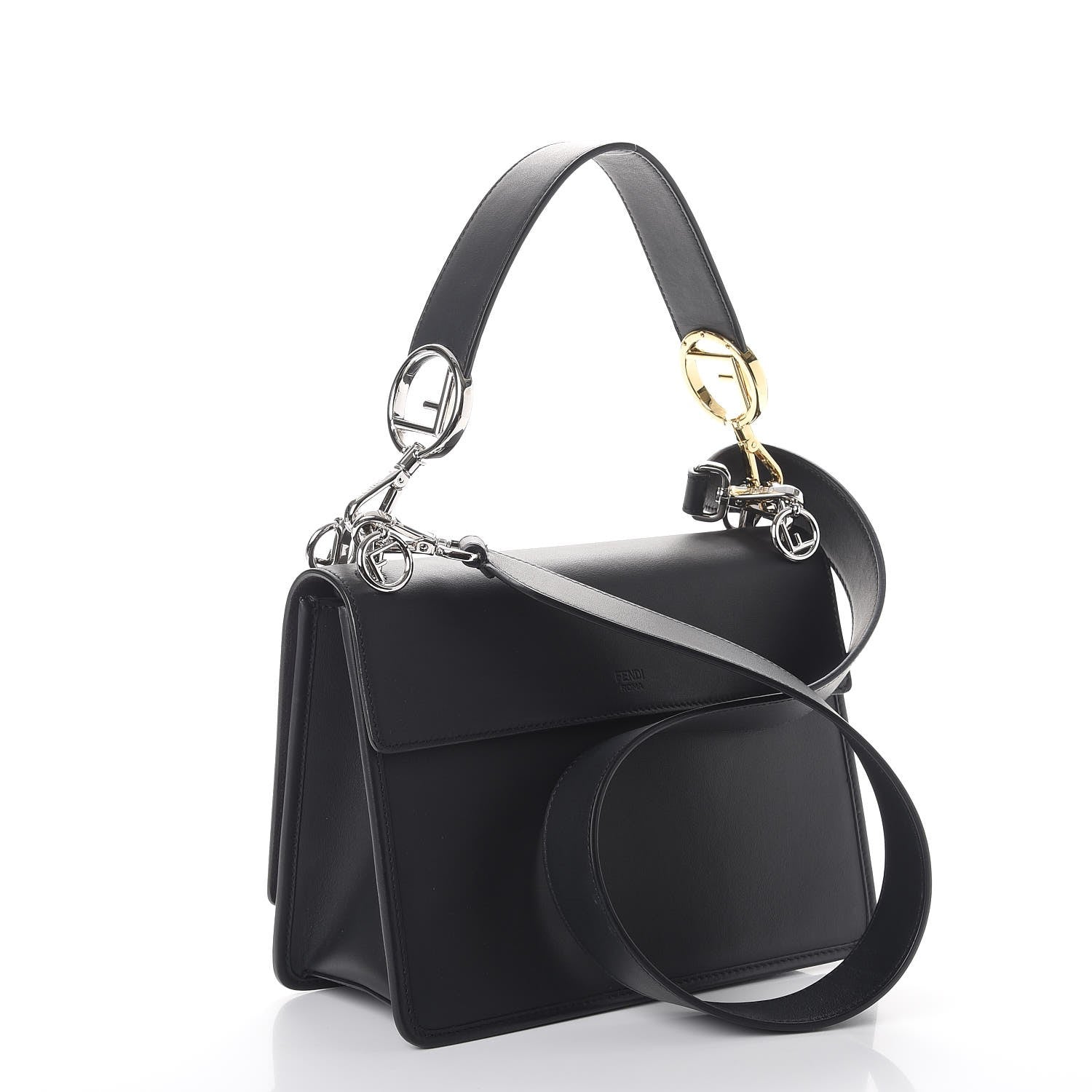 Fendi Vitello Century Velvet F is Fendi FF Kan I Shoulder Bag Black Tobacco 3 of 8