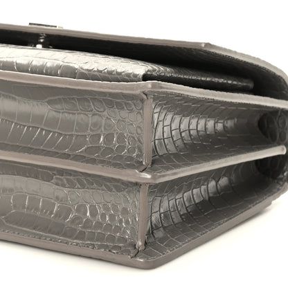 Saint Laurent Calfskin Crocodile Embossed Medium Monogram Sunset Fog 9 of 10