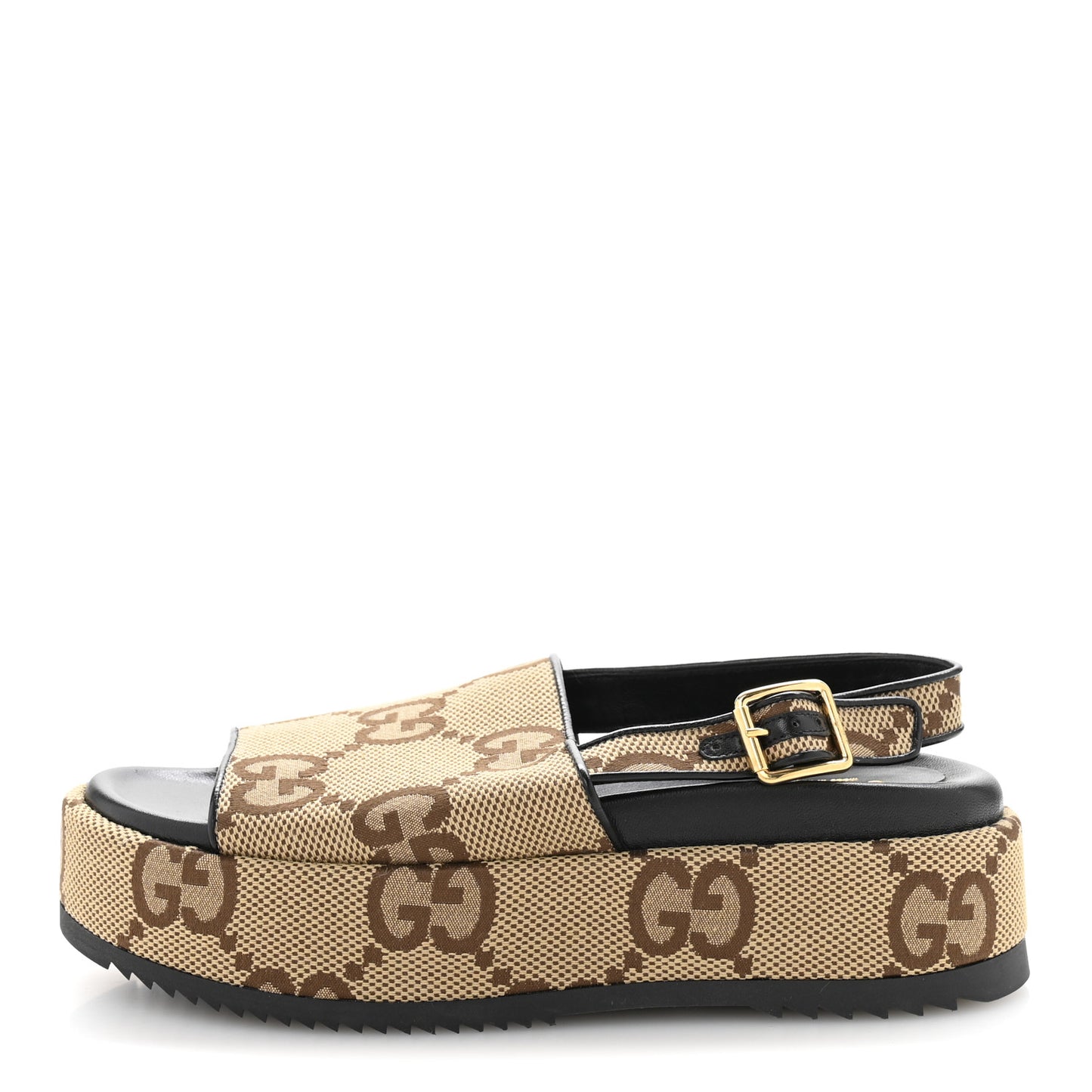 Monogram Maxi GG Granada Kid Angelina Platform 35mm Slingback Sandals 38 Camel Ebony Black