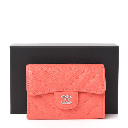 Chanel Caviar Chevron Quilted Flap Card Holder Orange 12 of 12