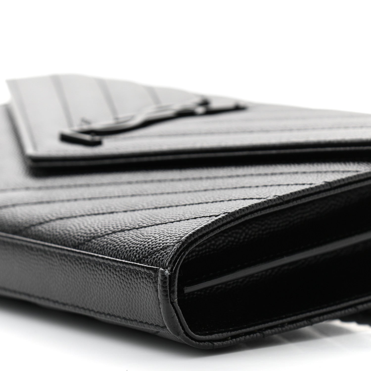 Saint Laurent Grain De Poudre Matelasse Chevron Monogram Chain Wallet Black 9 of 10