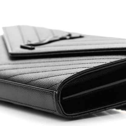 Saint Laurent Grain De Poudre Matelasse Chevron Monogram Chain Wallet Black 9 of 10