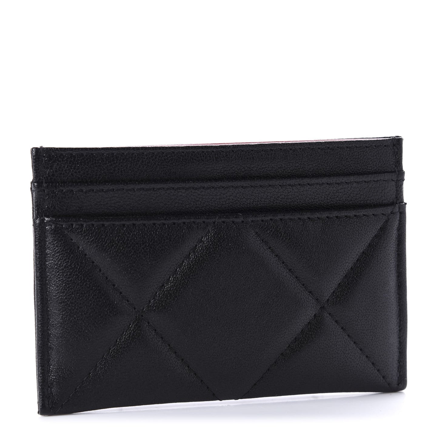 Shiny Goatskin Quilted Chanel 19 Card Holder Black