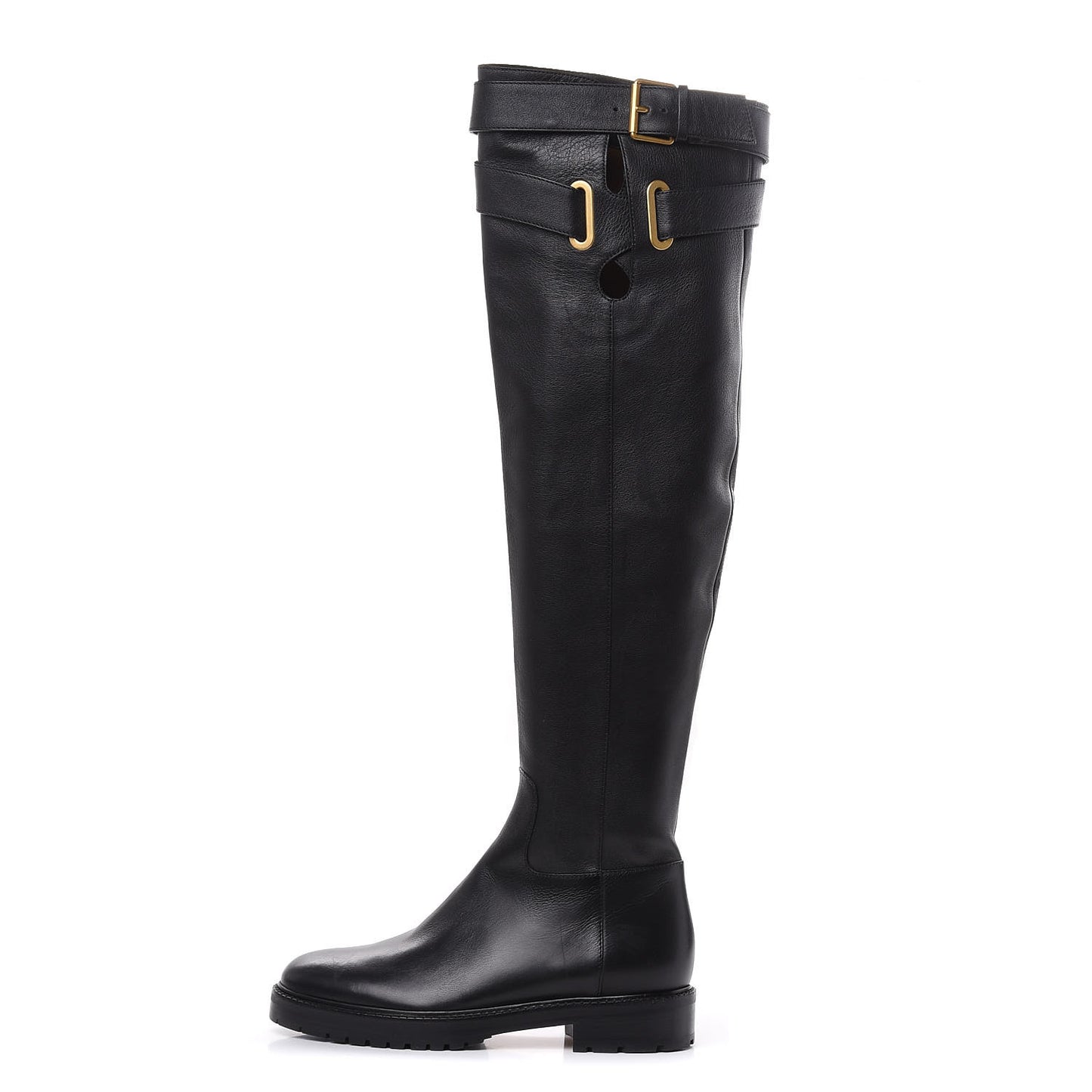 Calfskin Knee High Buckle Boots 37.5 Black