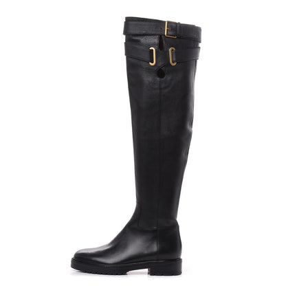 Valentino Garavani Calfskin Knee High Buckle Boots 37.5 Black 1 of 11
