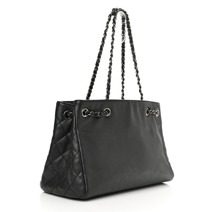 Chanel Metallic Grained Calfskin Medium Woven Chain Shopping Tote Black 3 of 12