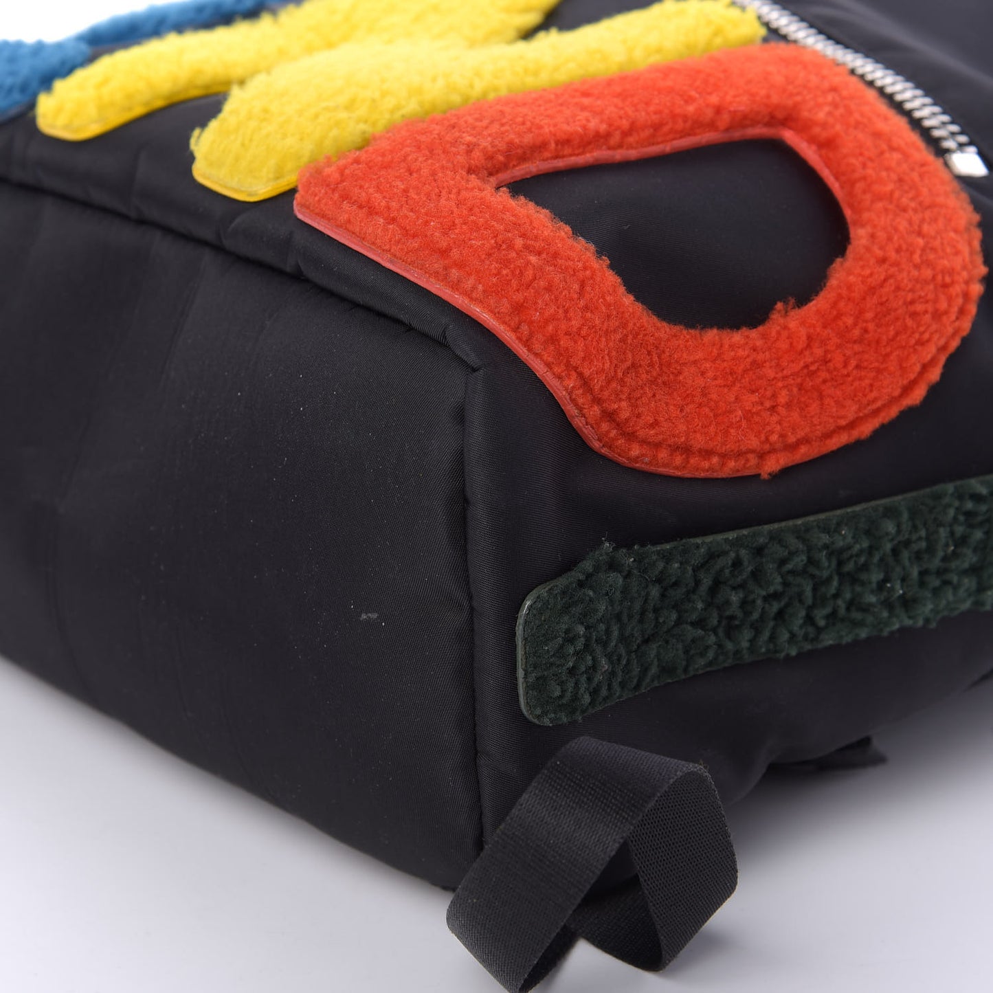 Nylon Shearling Block Letter Backpack Black
