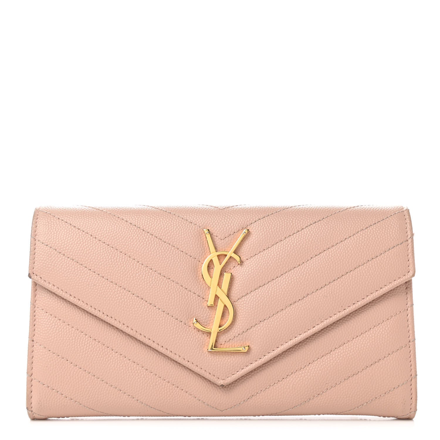 Saint Laurent Grain De Poudre Matelasse Chevron Monogram Flap Wallet Pale Pink 1 of 10