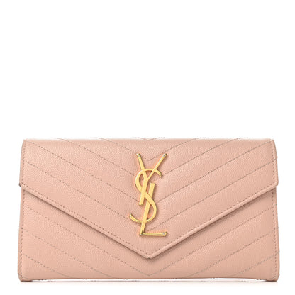 Saint Laurent Grain De Poudre Matelasse Chevron Monogram Flap Wallet Pale Pink 1 of 10