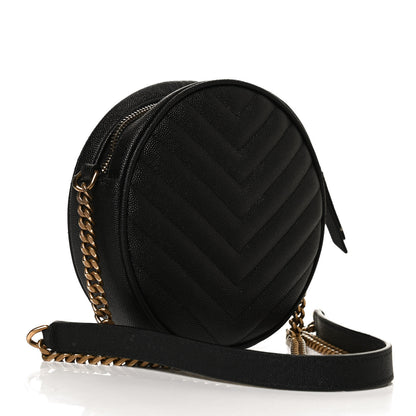 Saint Laurent Grain De Poudre Matelasse Chevron Quilted Round Vinyle Camera Bag Black 3 of 12