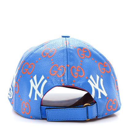 Gucci X MLB Calfskin Stampato 3D GG Monogram NY Yankees Baseball Hat M Blue 5 of 11