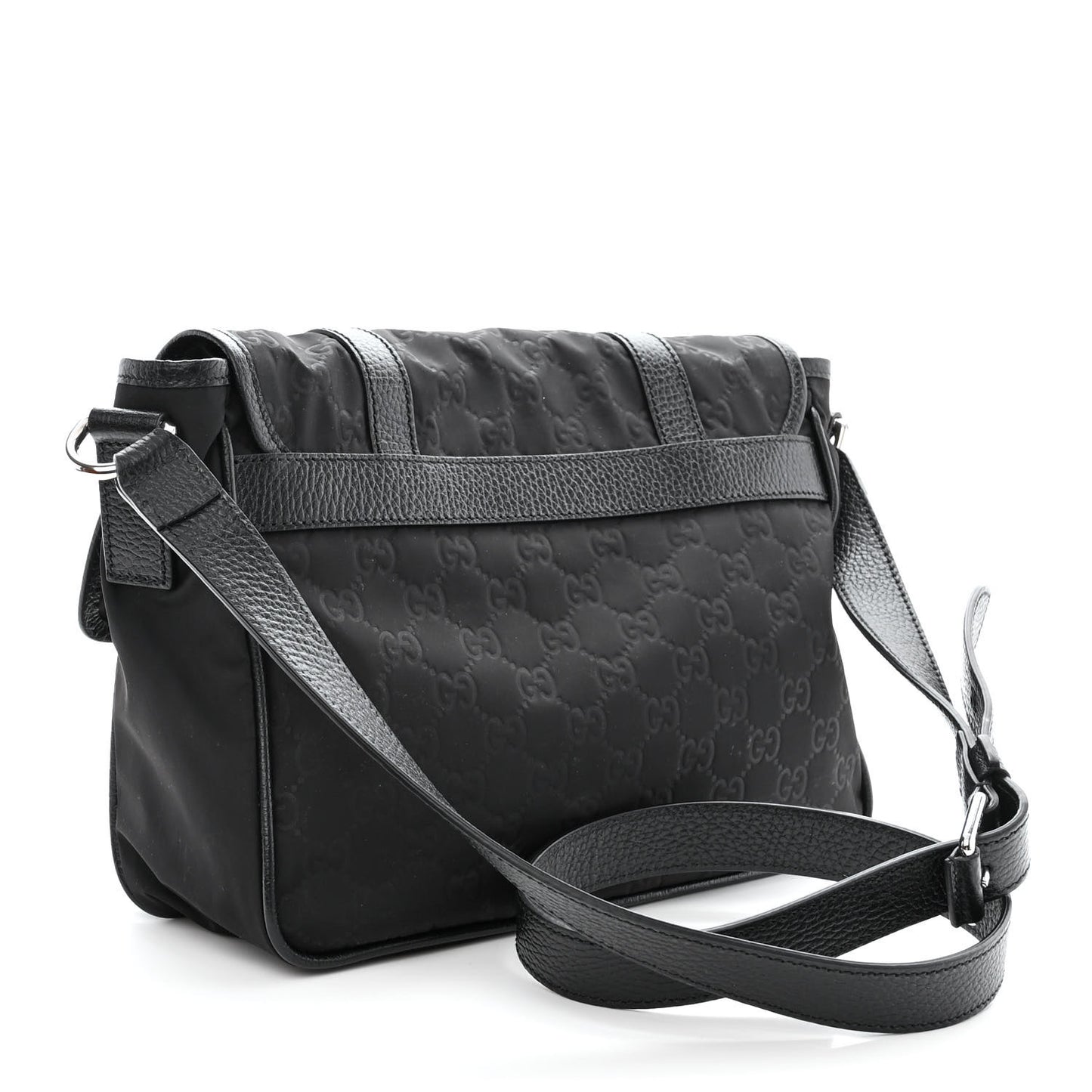Nylon Monogram Double Buckle Flap Messenger Bag Black