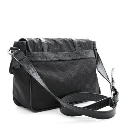 Gucci Nylon Monogram Double Buckle Flap Messenger Bag Black 4 of 14