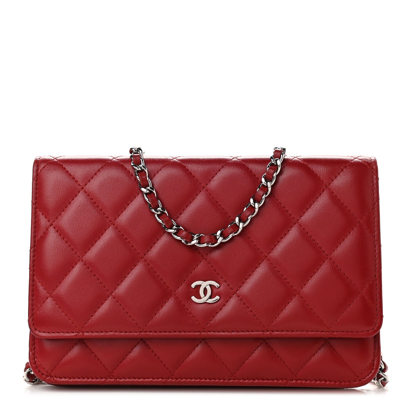 Lambskin Quilted Wallet On Chain WOC Red