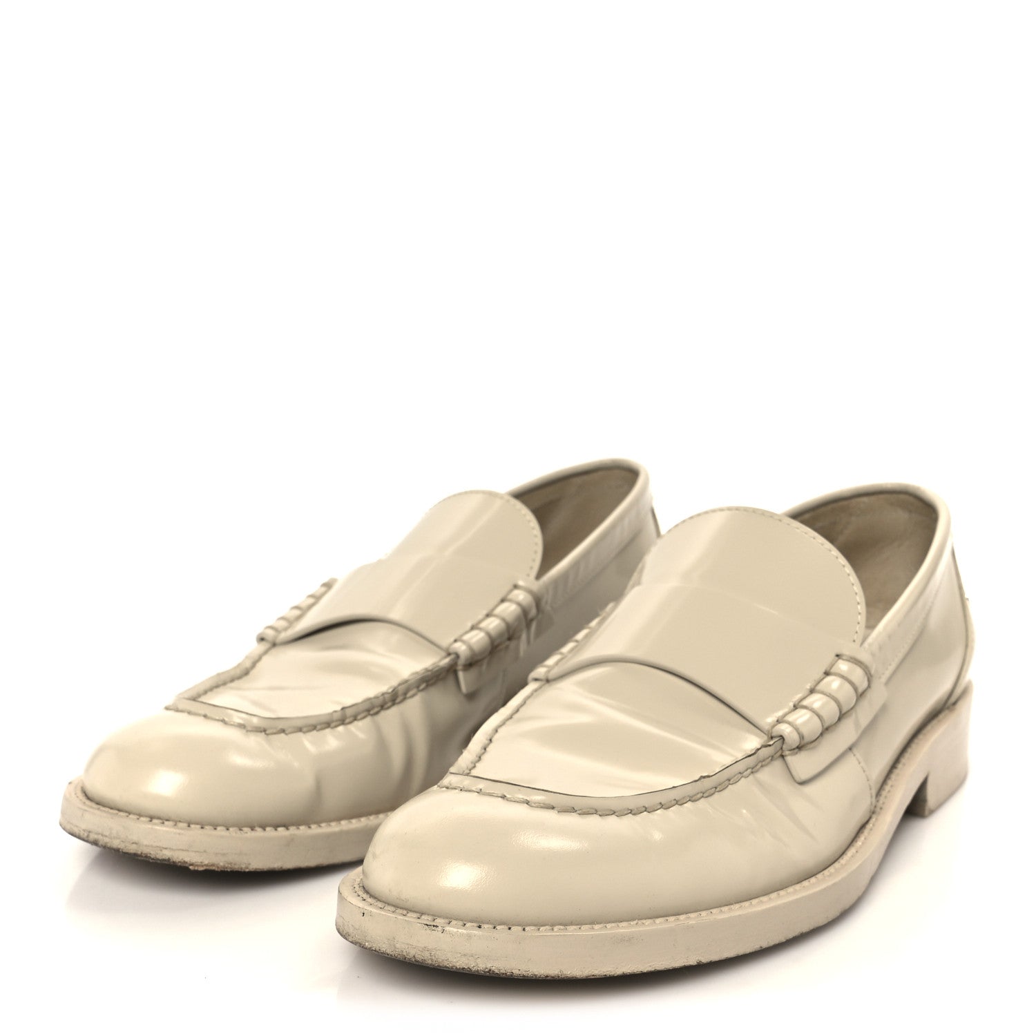 Chanel Shiny Calfskin Logo Loafers 38.5 Beige 4 of 11