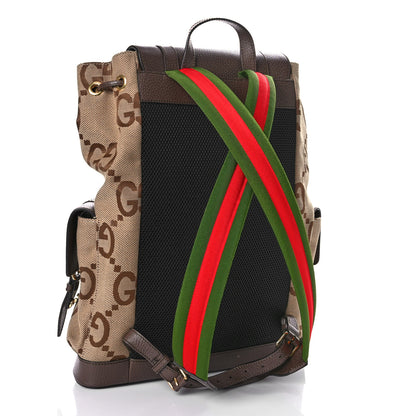 Gucci Monogram Jumbo GG Textured Dollar Calfskin Web Double Buckle Backpack Camel Ebony New Acero 3 of 9