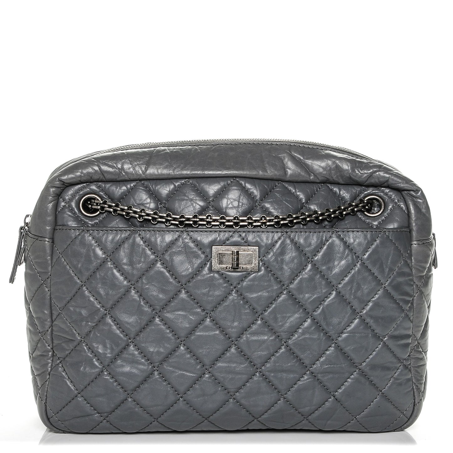 Aged Calfskin Quilted Large Reissue Camera Case Grey