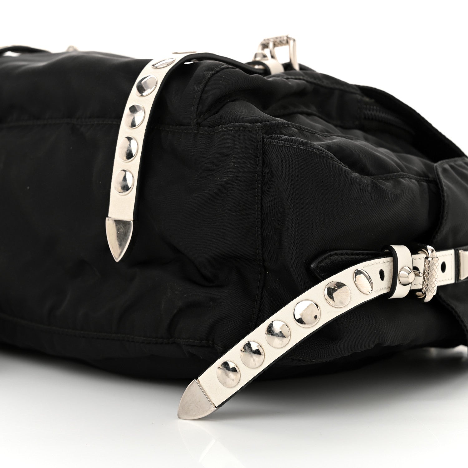 Prada Nylon New Vela Studded Messenger Black White Black White 10 of 15