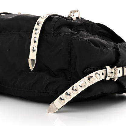Prada Nylon New Vela Studded Messenger Black White Black White 10 of 15